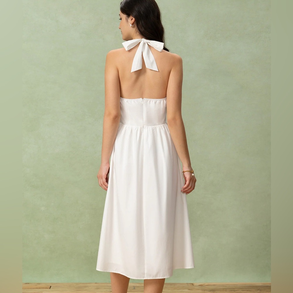 Rihoas White Embroidery A-Line Halter Midi Dress - Picture 5 of 6